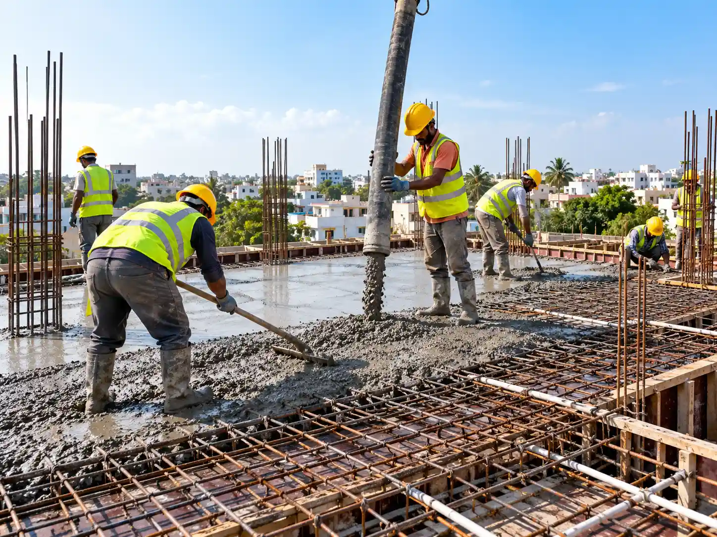 Roof slab reinforcement at a construction site